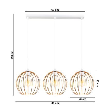 Lámpara colgante MATT 3xE27/60W/230V blanco/cobre