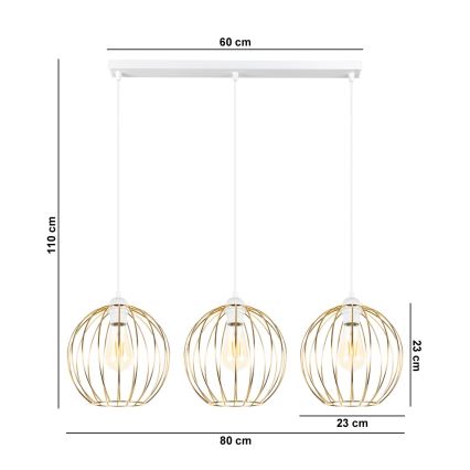 Lámpara colgante MATT 3xE27/60W/230V blanco/dorado