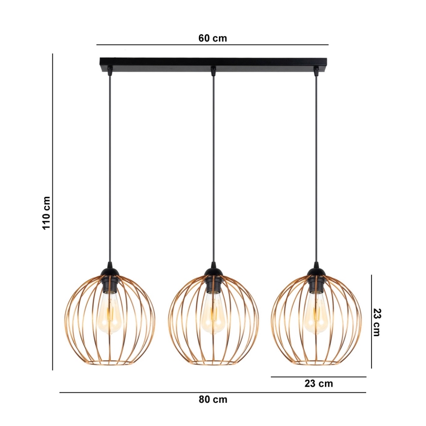 Lámpara colgante MATT 3xE27/60W/230V negro/cobre