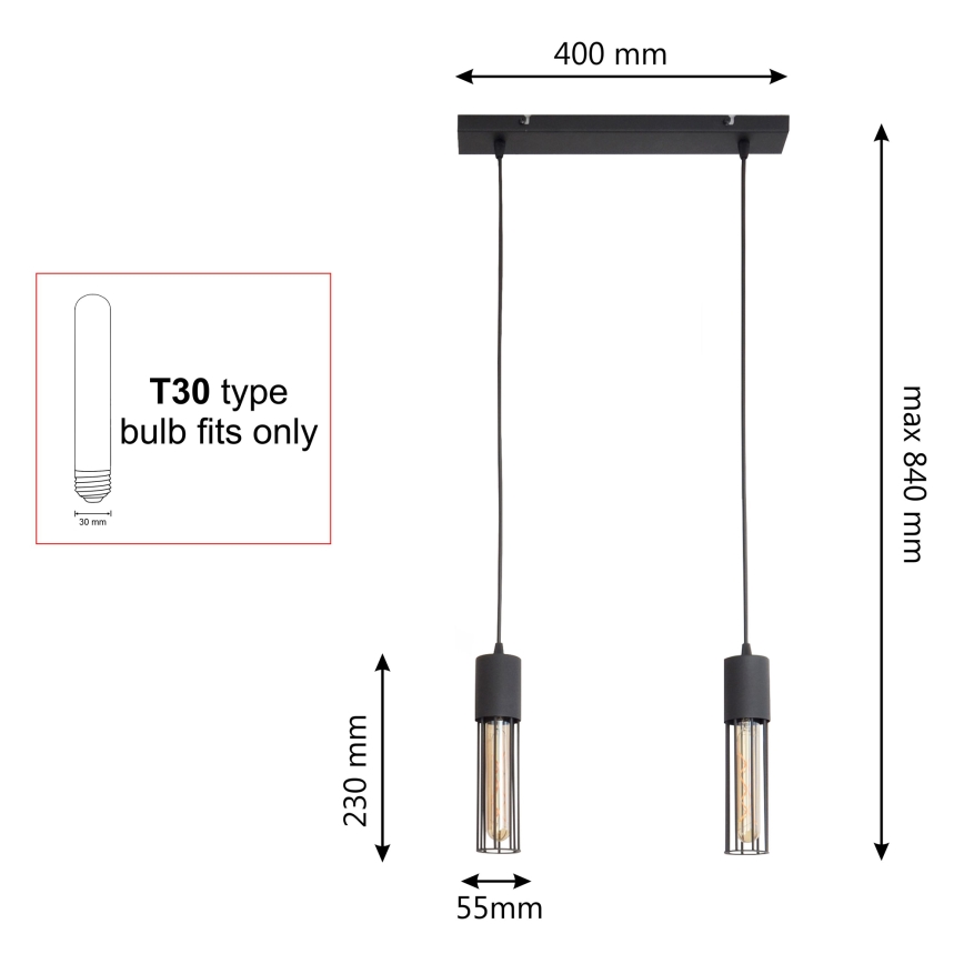 Lámpara colgante MELODY 2xE27/15W/230V negro