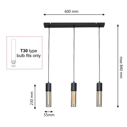 Lámpara colgante MELODY 3xE27/15W/230V negro