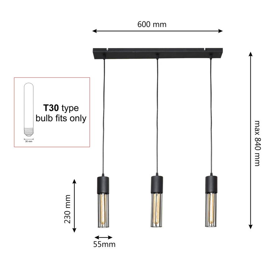 Lámpara colgante MELODY 3xE27/15W/230V negro