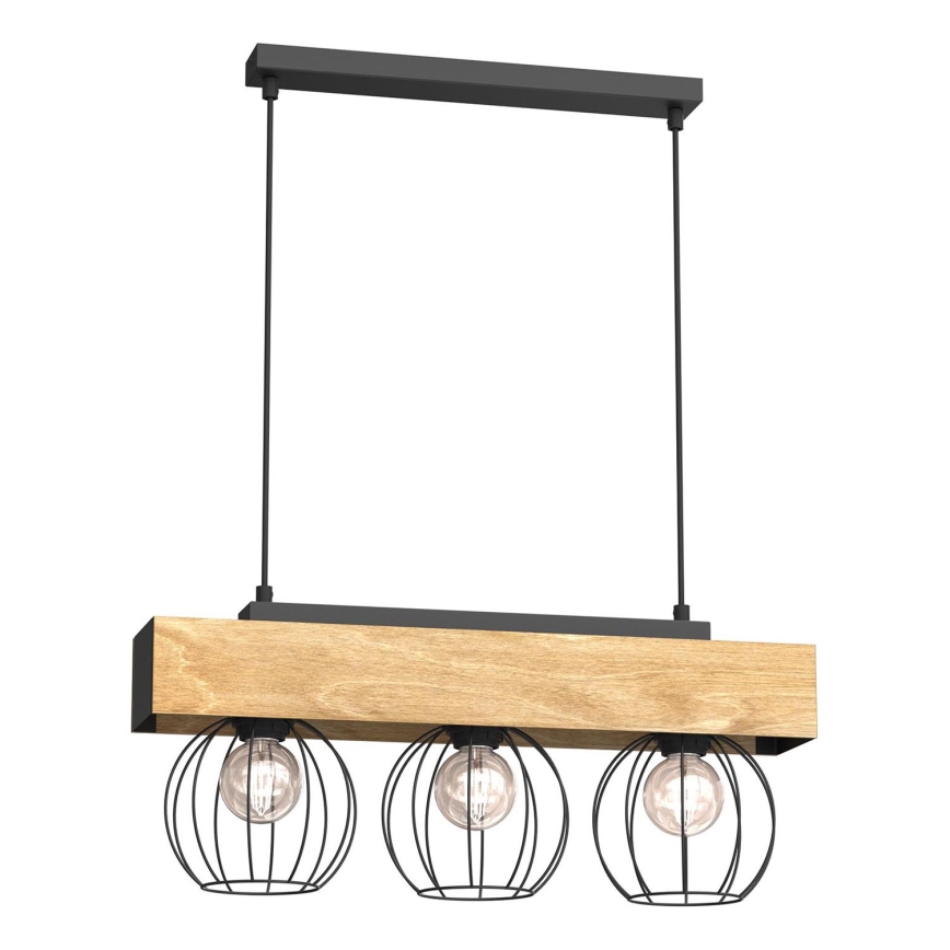 Lámpara colgante MENTON 3xE27/15W/230V negro/marrón/roble