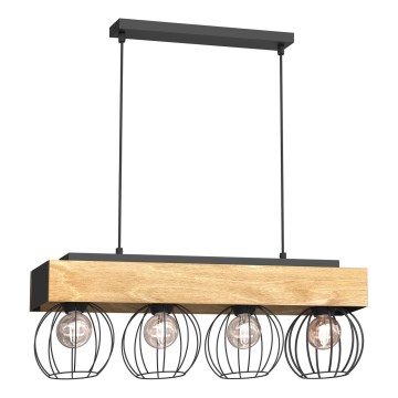 Lámpara colgante MENTON 4xE27/15W/230V negro/marrón/roble