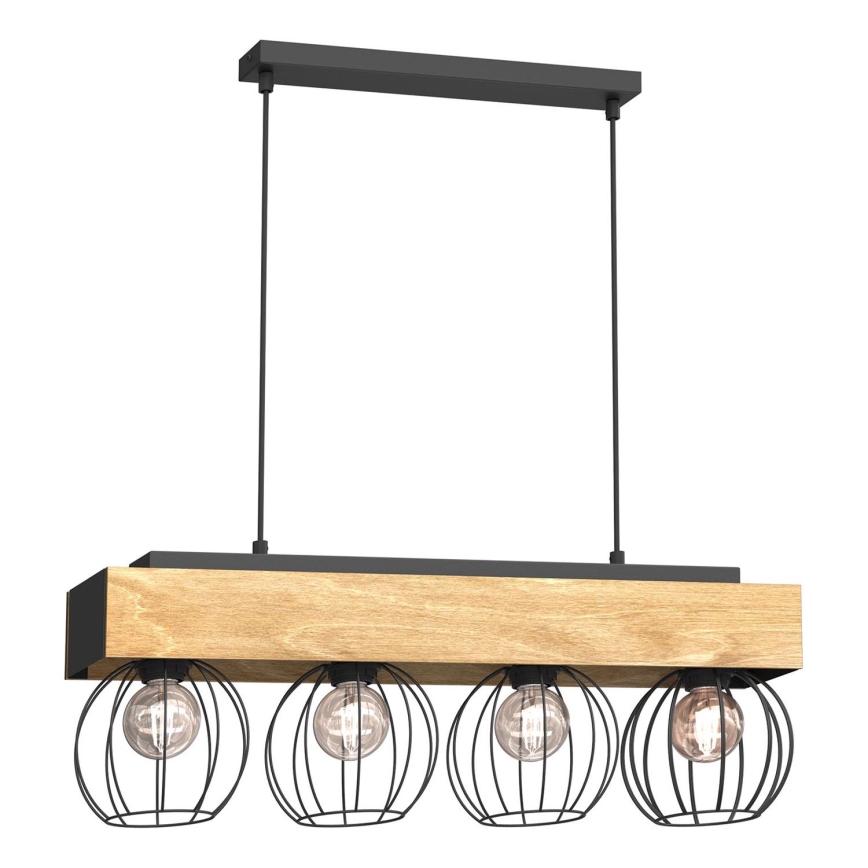 Lámpara colgante MENTON 4xE27/15W/230V negro/marrón/roble