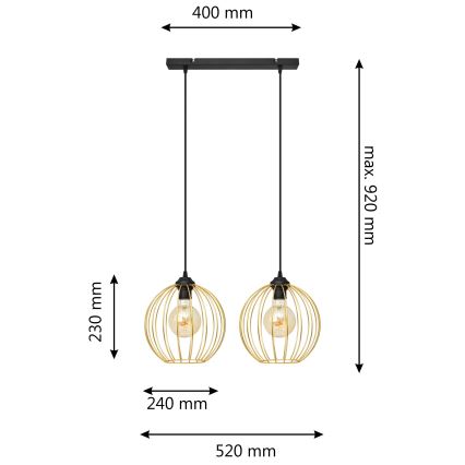 Lámpara colgante MERCURE 2xE27/15W/230V dorado/negro