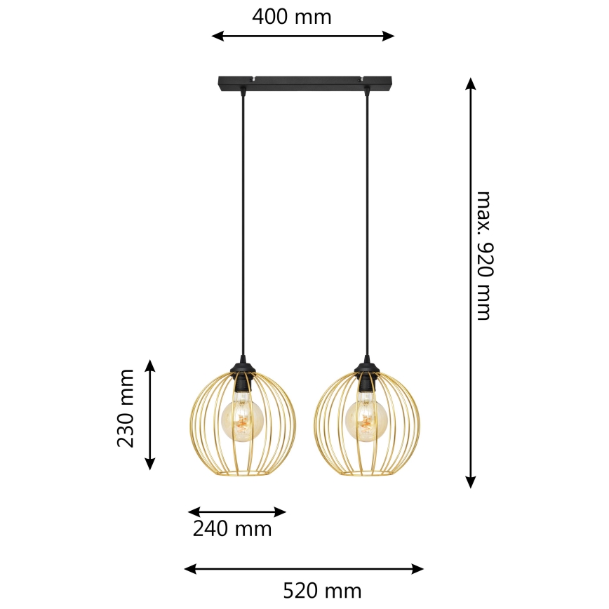 Lámpara colgante MERCURE 2xE27/15W/230V dorado/negro