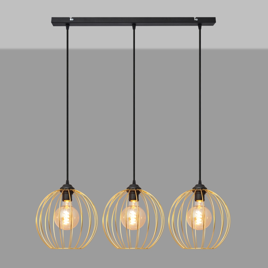 Lámpara colgante MERCURE 3xE27/15W/230V dorado/negro