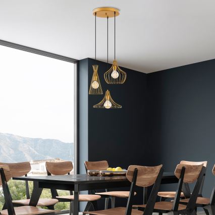 Lámpara colgante MEZOPOTAMYA 3xE27/40W/230V dorado
