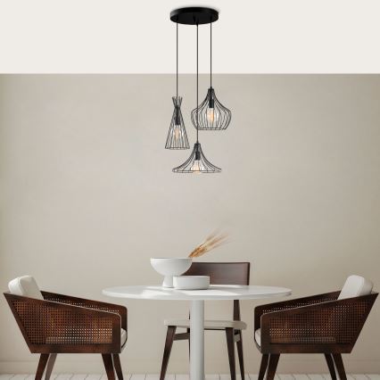 Lámpara colgante MEZOPOTAMYA 3xE27/40W/230V negro