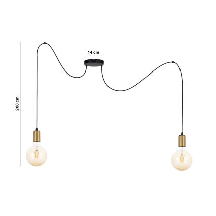 Lámpara colgante MIROS 2xE27/60W/230V araña negro/dorado