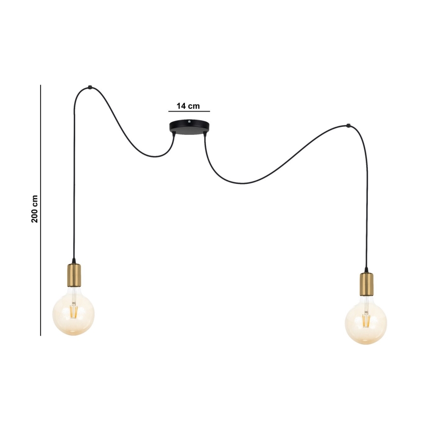 Lámpara colgante MIROS 2xE27/60W/230V araña negro/dorado