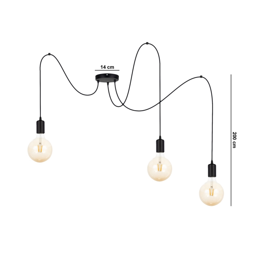 Lámpara colgante MIROS 3xE27/60W/230V araña negro