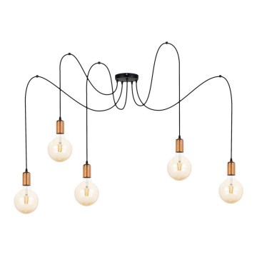 Lámpara colgante MIROS 5xE27/60W/230V araña negro/cobre