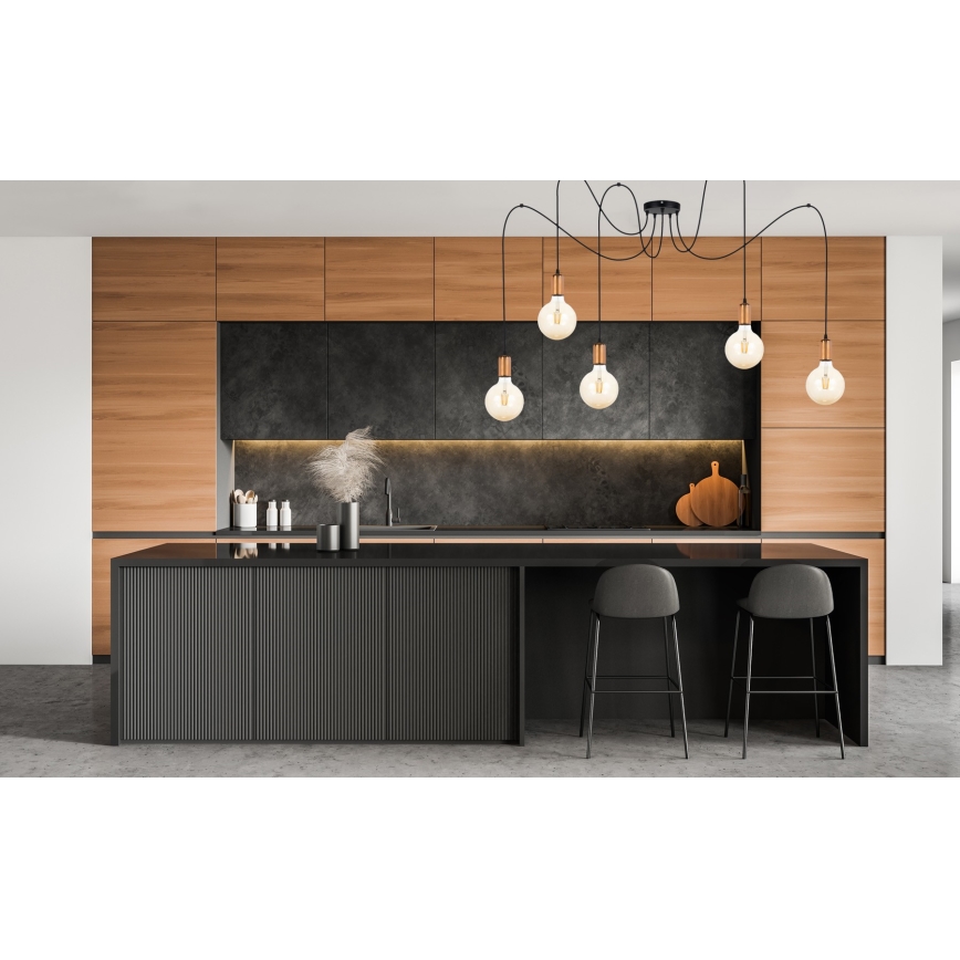 Lámpara colgante MIROS 5xE27/60W/230V araña negro/cobre