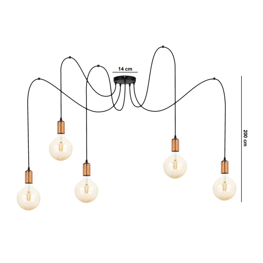 Lámpara colgante MIROS 5xE27/60W/230V araña negro/cobre