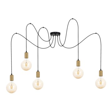Lámpara colgante MIROS 5xE27/60W/230V araña negro/dorado