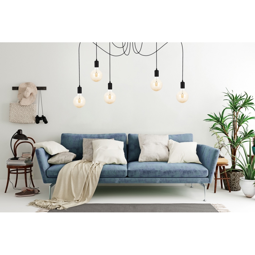 Lámpara colgante MIROS 5xE27/60W/230V araña negro