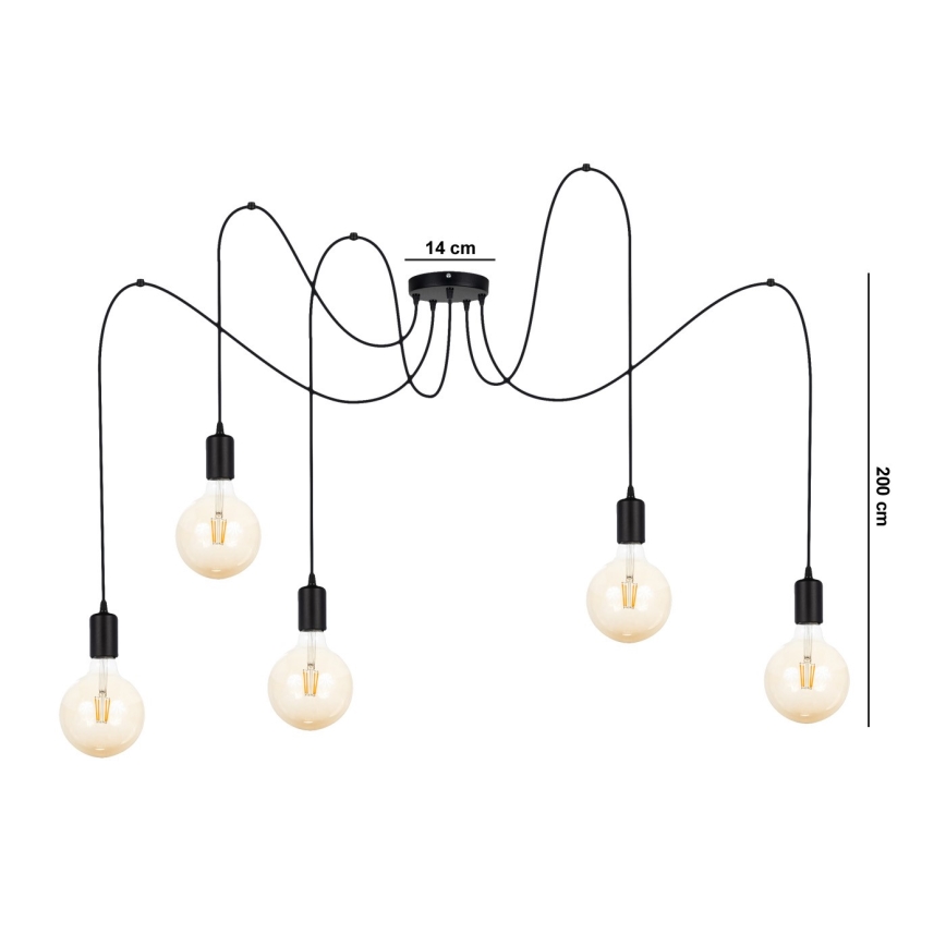 Lámpara colgante MIROS 5xE27/60W/230V araña negro