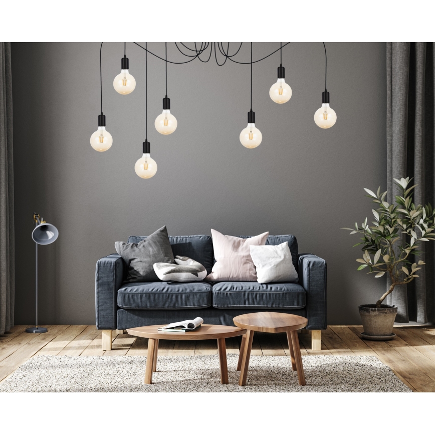 Lámpara colgante MIROS 7xE27/60W/230V araña negro