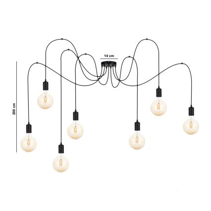 Lámpara colgante MIROS 7xE27/60W/230V araña negro