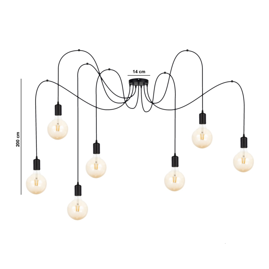 Lámpara colgante MIROS 7xE27/60W/230V araña negro