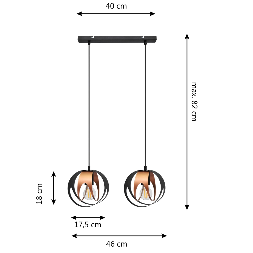 Lámpara colgante MOONLIGHT 2xE27/15W/230V negro/cobre