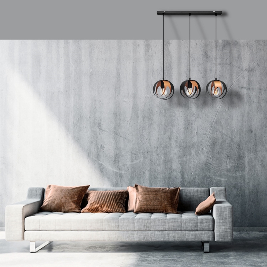 Lámpara colgante MOONLIGHT 3xE27/15W/230V negro/cobre