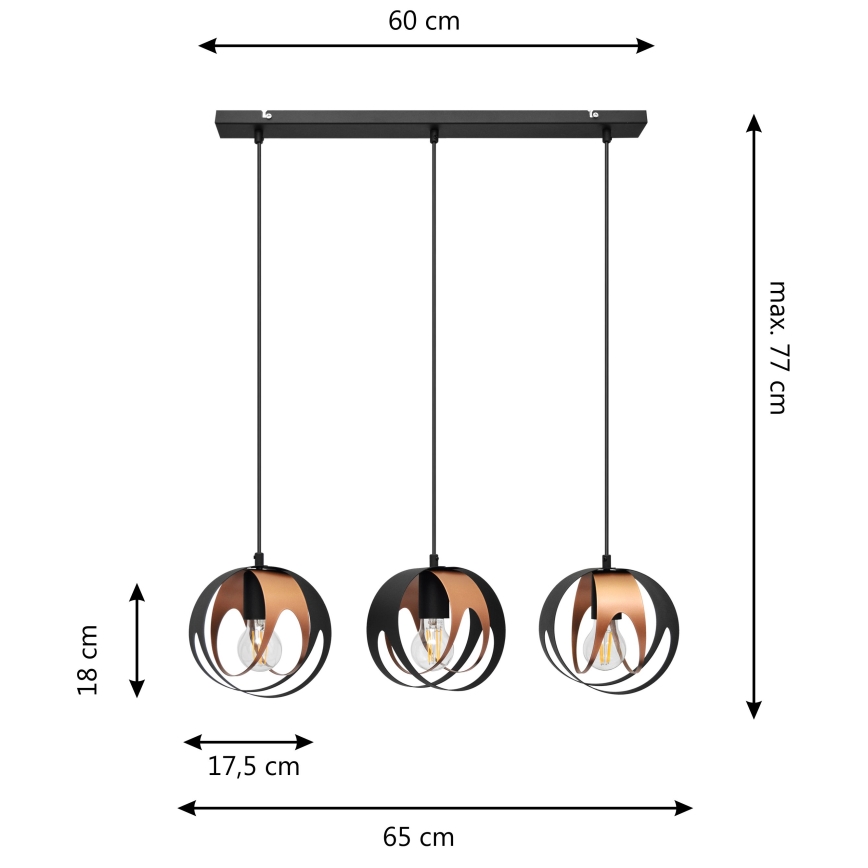 Lámpara colgante MOONLIGHT 3xE27/15W/230V negro/cobre