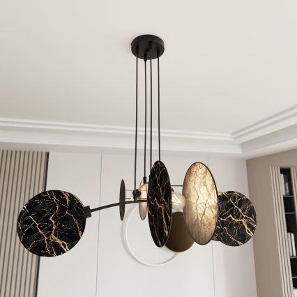 Lámpara colgante MOTIF 4xE27/15W/230V negro/dorado