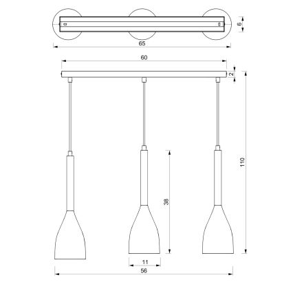 Lámpara colgante MUZA 3xE27/60W/230V