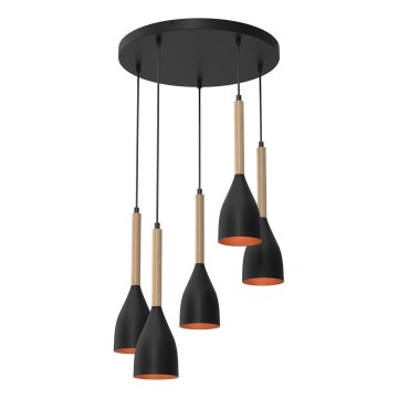 Lámpara colgante MUZA 5xE27/15W/230V negro/beige/cobre/haya