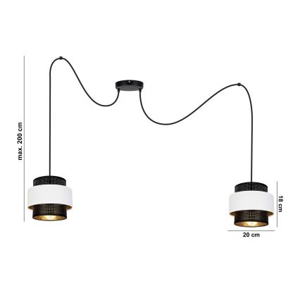 Lámpara colgante NESS 2xE27/60W/230V araña negro/blanco