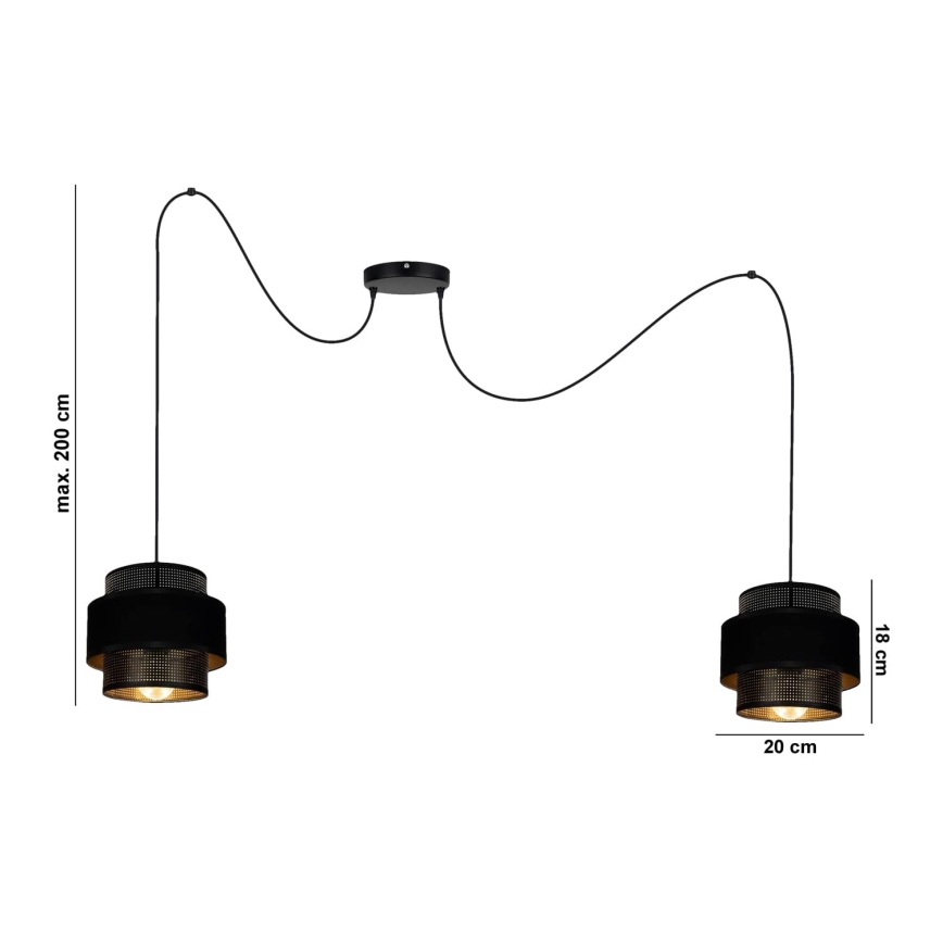 Lámpara colgante NESS 2xE27/60W/230V araña negro