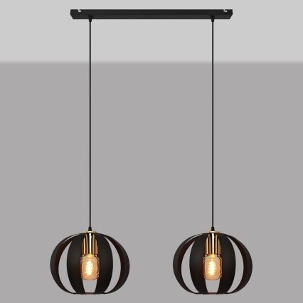 Lámpara colgante NEWTON 2xE27/15W/230V negro/dorado