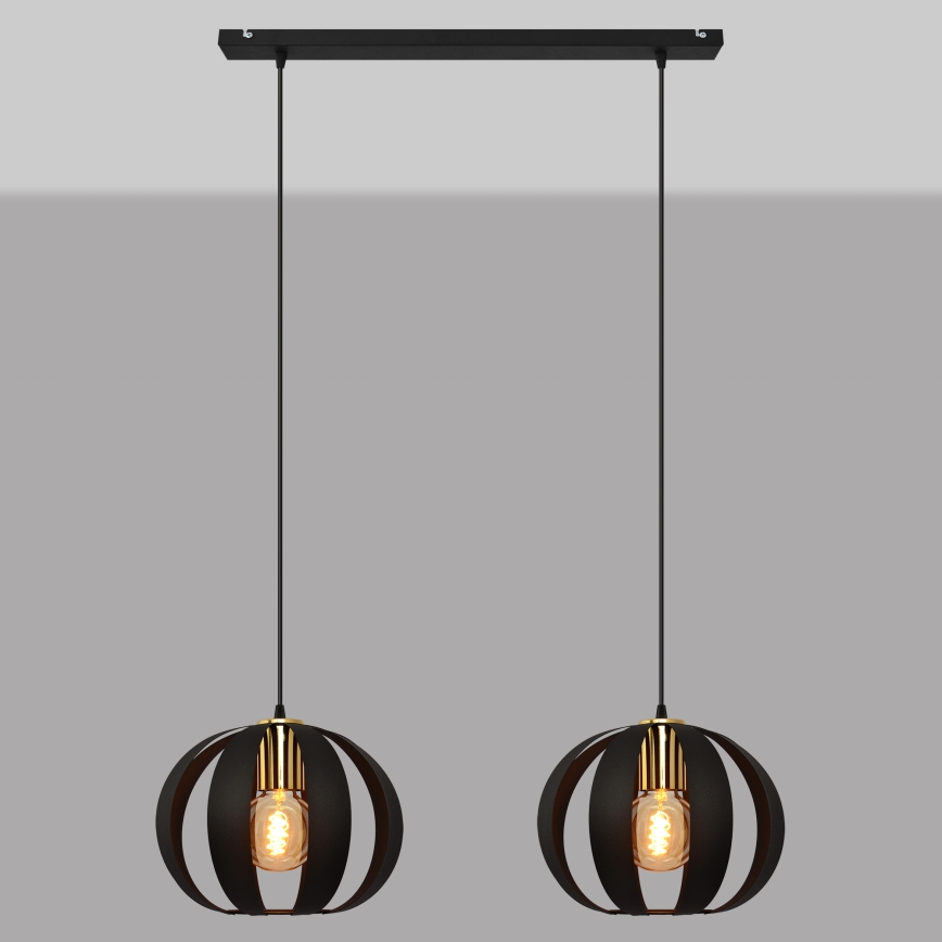 Lámpara colgante NEWTON 2xE27/15W/230V negro/dorado