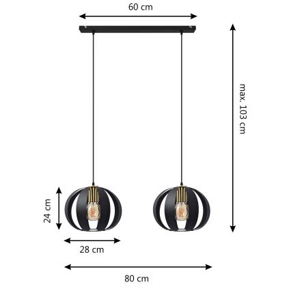 Lámpara colgante NEWTON 2xE27/15W/230V negro/dorado