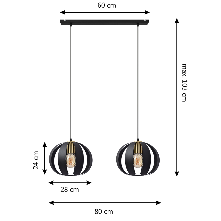 Lámpara colgante NEWTON 2xE27/15W/230V negro/dorado