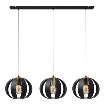 Lámpara colgante NEWTON 3xE27/15W/230V negro/dorado