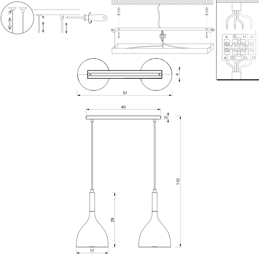 Lámpara colgante NOAK 2xE27/15W/230V blanco/dorado