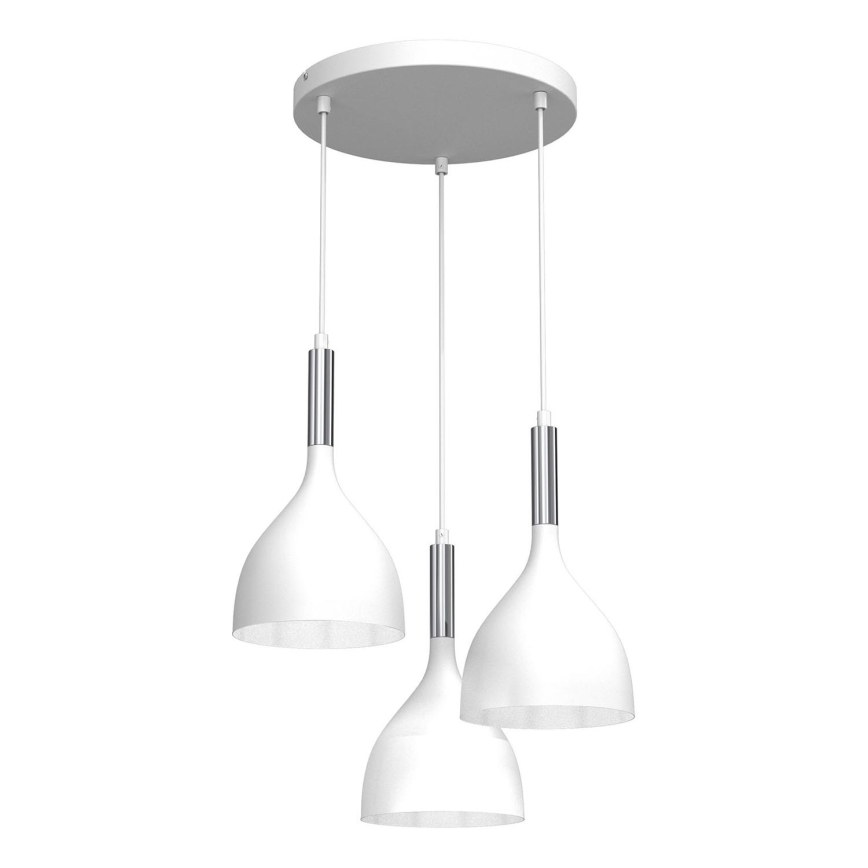 Lámpara colgante NOAK 3xE27/15W/230V blanco/cromo brillante