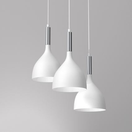 Lámpara colgante NOAK 3xE27/15W/230V blanco/cromo brillante