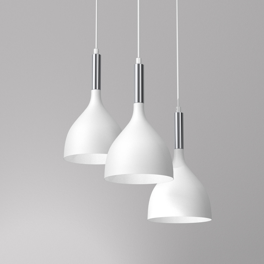 Lámpara colgante NOAK 3xE27/15W/230V blanco/cromo brillante