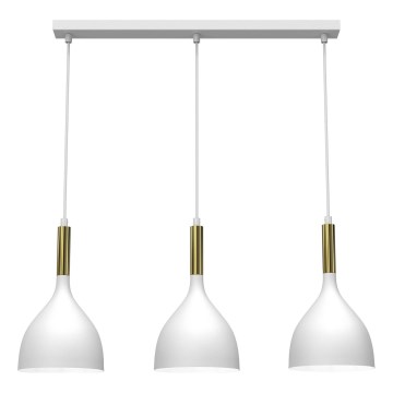 Lámpara colgante NOAK 3xE27/15W/230V blanco/dorado