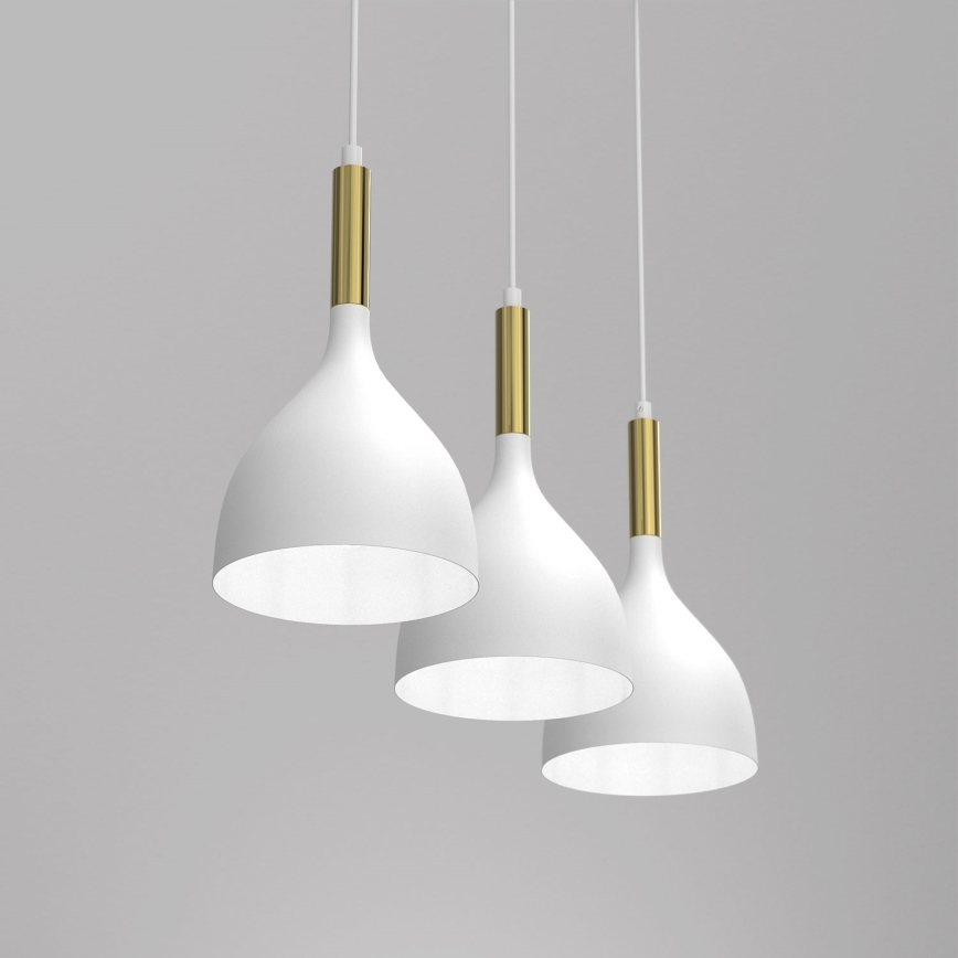 Lámpara colgante NOAK 3xE27/15W/230V blanco/dorado