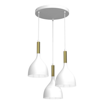 Lámpara colgante NOAK 3xE27/15W/230V blanco/dorado