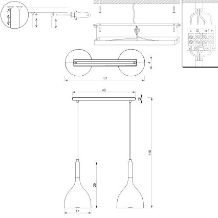Lámpara colgante NOAK WOOD 2xE27/15W/230V negro/haya