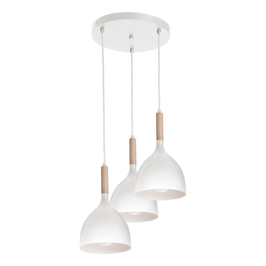 Lámpara colgante NOAK WOOD 3xE27/15W/230V blanco/haya