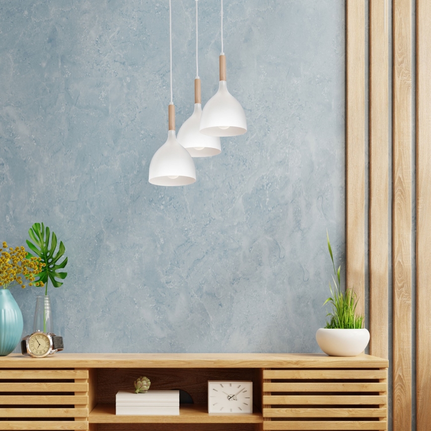 Lámpara colgante NOAK WOOD 3xE27/15W/230V blanco/haya