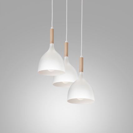 Lámpara colgante NOAK WOOD 3xE27/15W/230V blanco/haya